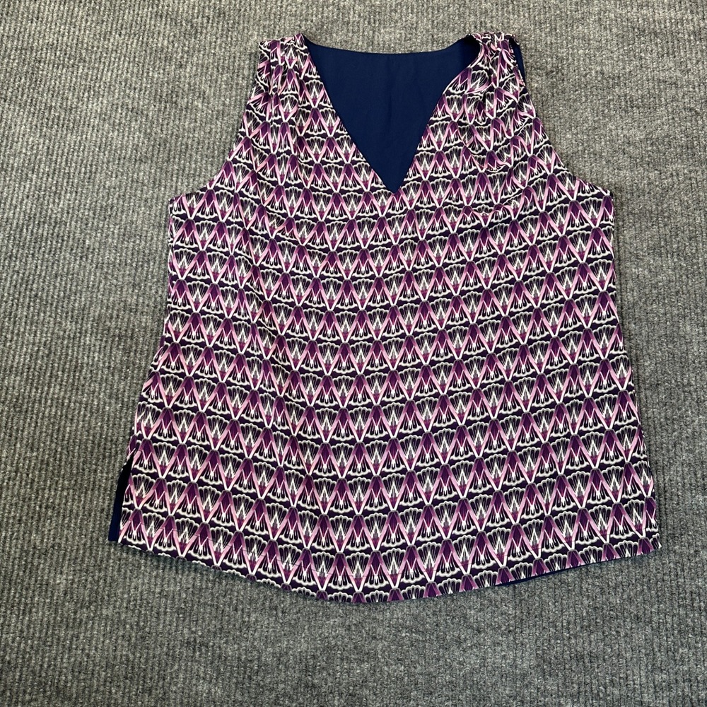 Unknown Brand Geometric Print Tank Top L Purple Navy V-Neck Sleeveless Shell